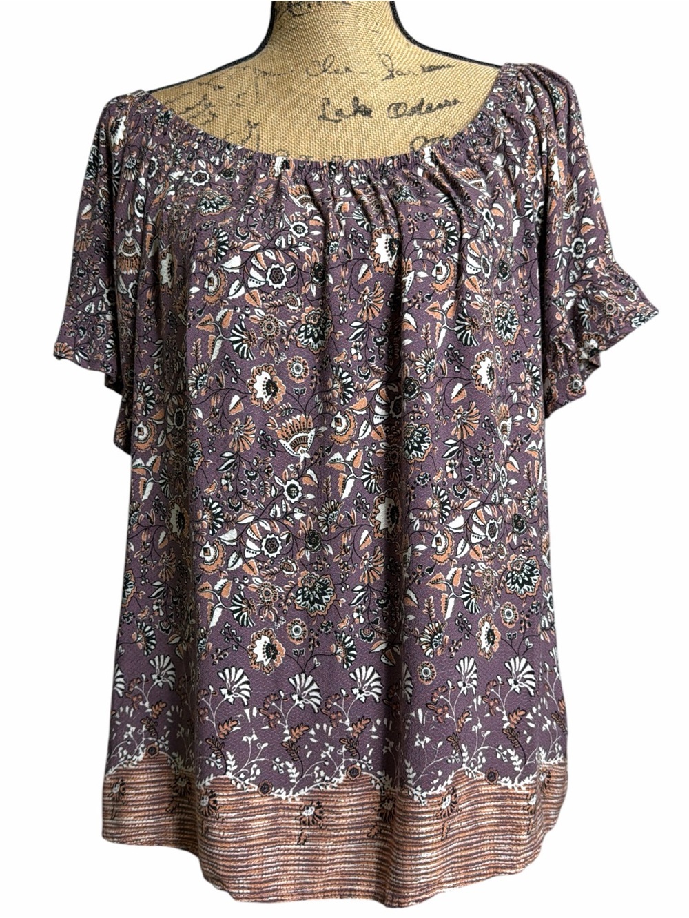 Knox Rose Purple Floral Off-Shoulder Tunic EC Size XXL